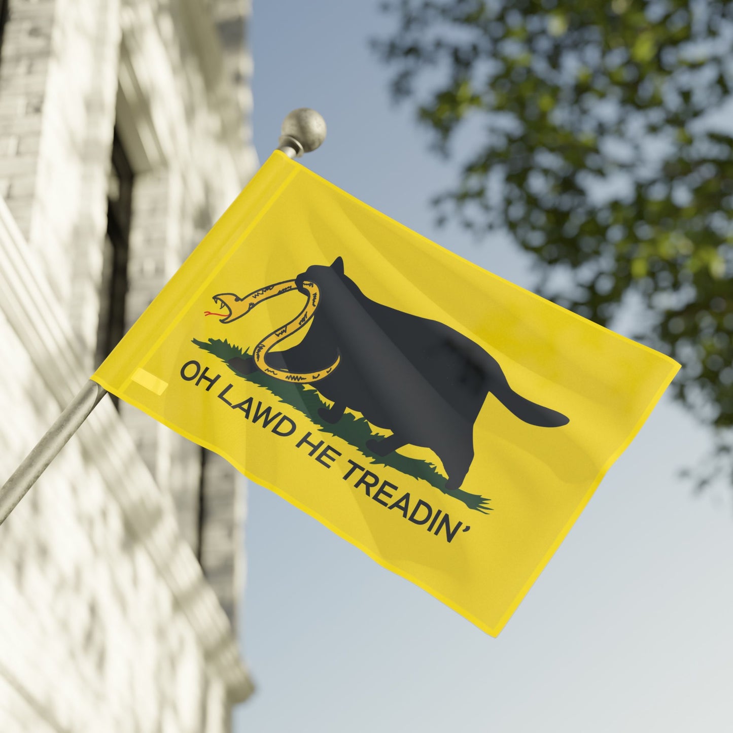 Oh Lawd He Treadin' | Funny Chubby, Fat Cat Don't Tread on Me, Gadsden, No Step On Snek Single-Sided Flag