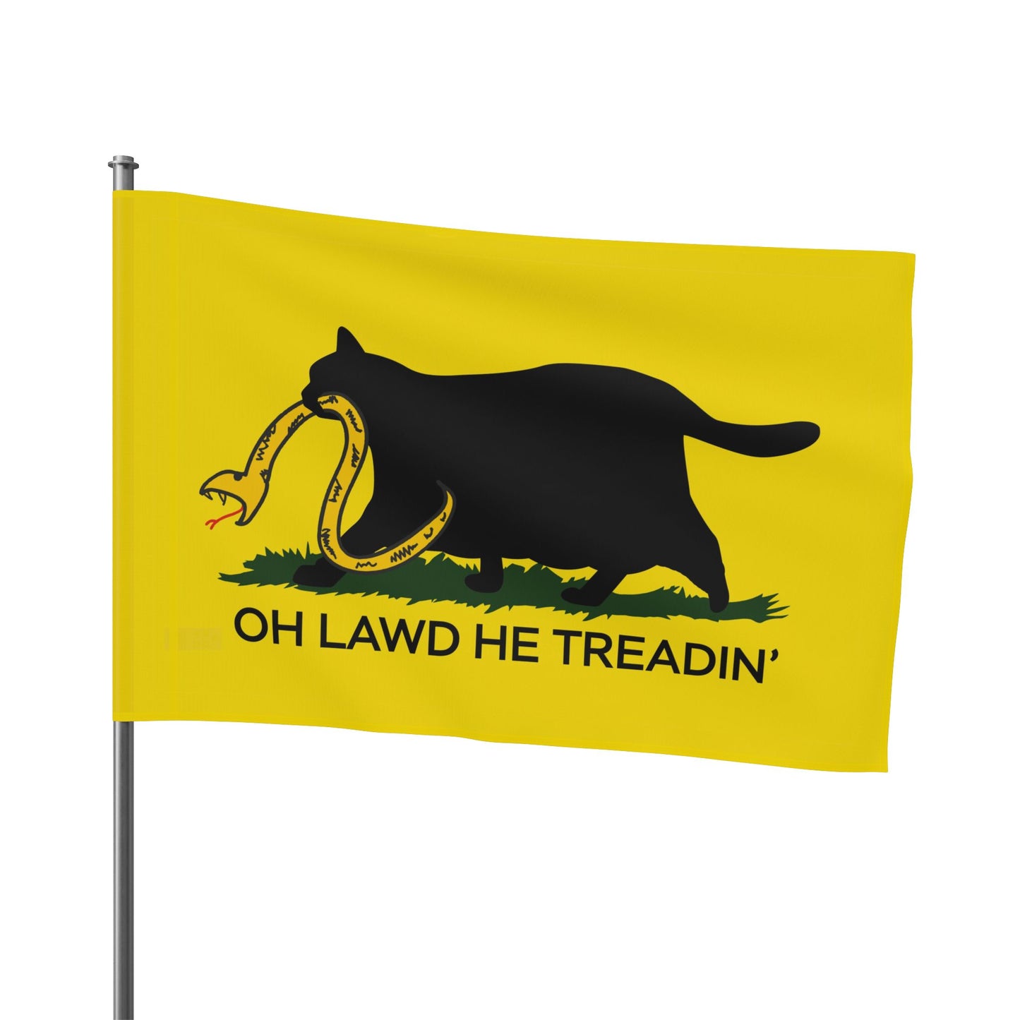 Oh Lawd He Treadin' | Funny Chubby, Fat Cat Don't Tread on Me, Gadsden, No Step On Snek Single-Sided Flag