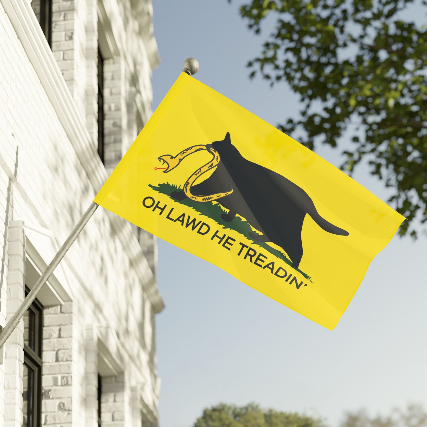 Oh Lawd He Treadin' | Funny Chubby, Fat Cat Don't Tread on Me, Gadsden, No Step On Snek Single-Sided Flag