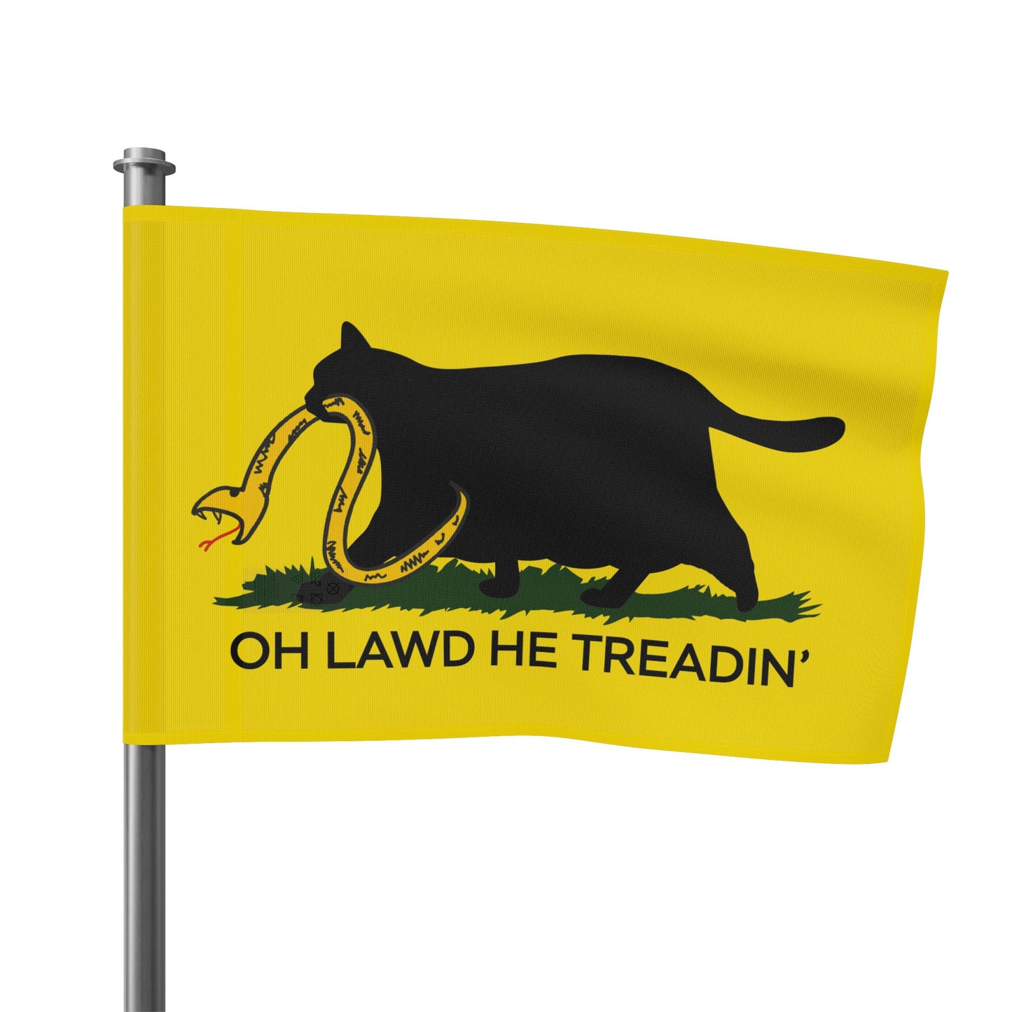 Oh Lawd He Treadin' | Funny Chubby, Fat Cat Don't Tread on Me, Gadsden, No Step On Snek Single-Sided Flag
