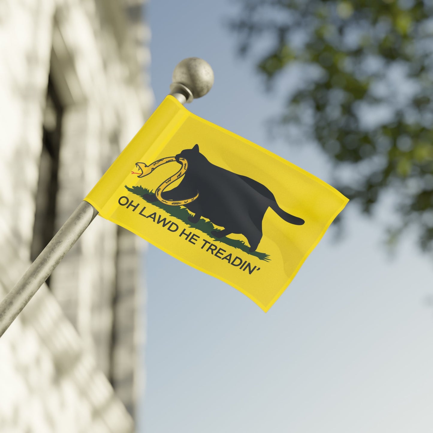 Oh Lawd He Treadin' | Funny Chubby, Fat Cat Don't Tread on Me, Gadsden, No Step On Snek Single-Sided Flag