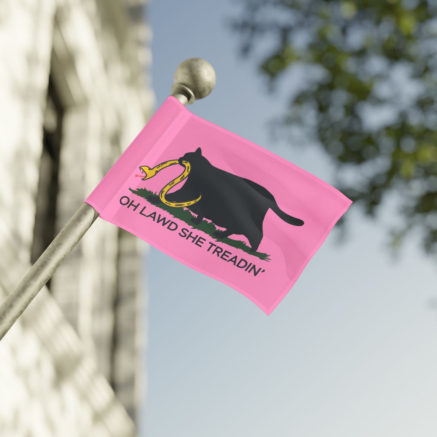 Oh Lawd She Treadin' | Funny Feminist, Fat, Chubby Cat Don't Tread on Me, No Step on Snek Single-Sided Flag