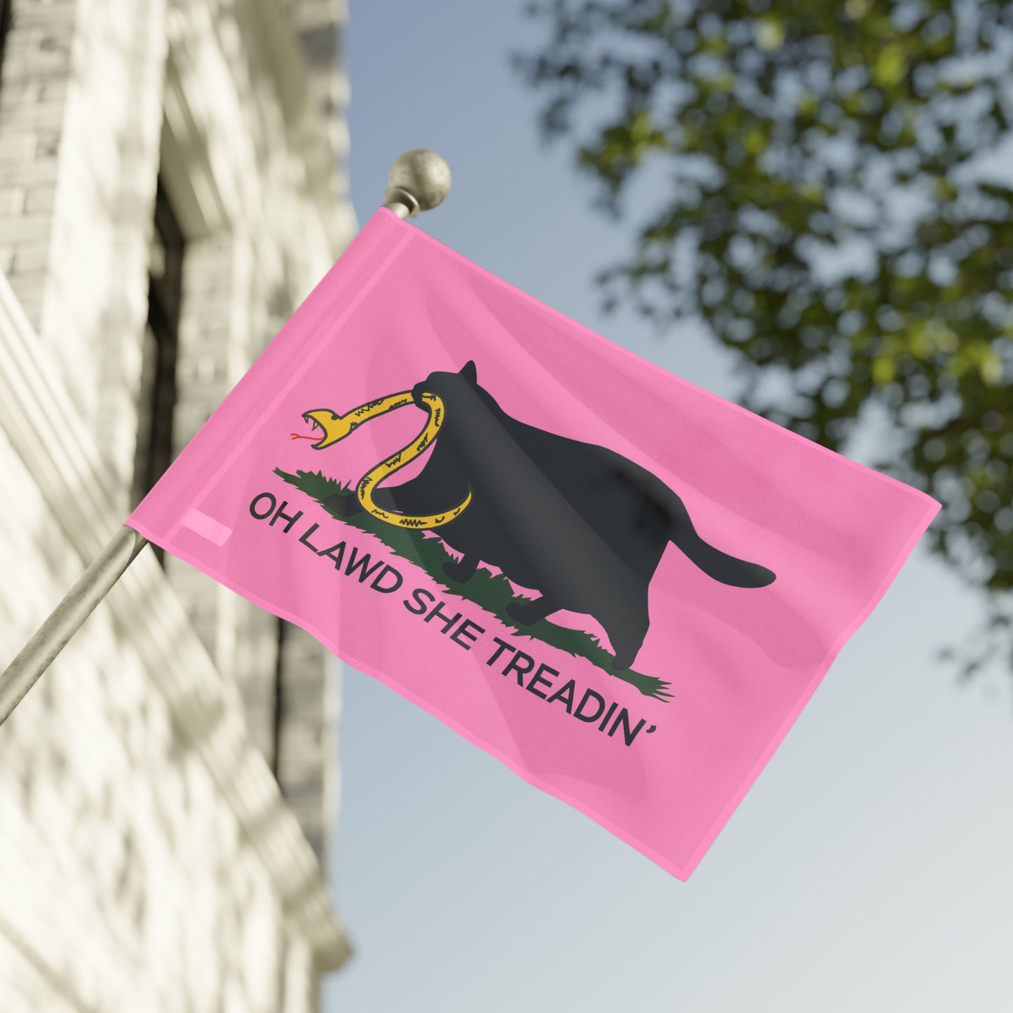 Oh Lawd She Treadin' | Funny Feminist, Fat, Chubby Cat Don't Tread on Me, No Step on Snek Single-Sided Flag