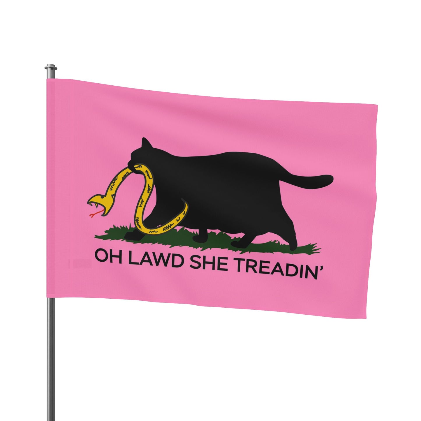 Oh Lawd She Treadin' | Funny Feminist, Fat, Chubby Cat Don't Tread on Me, No Step on Snek Single-Sided Flag