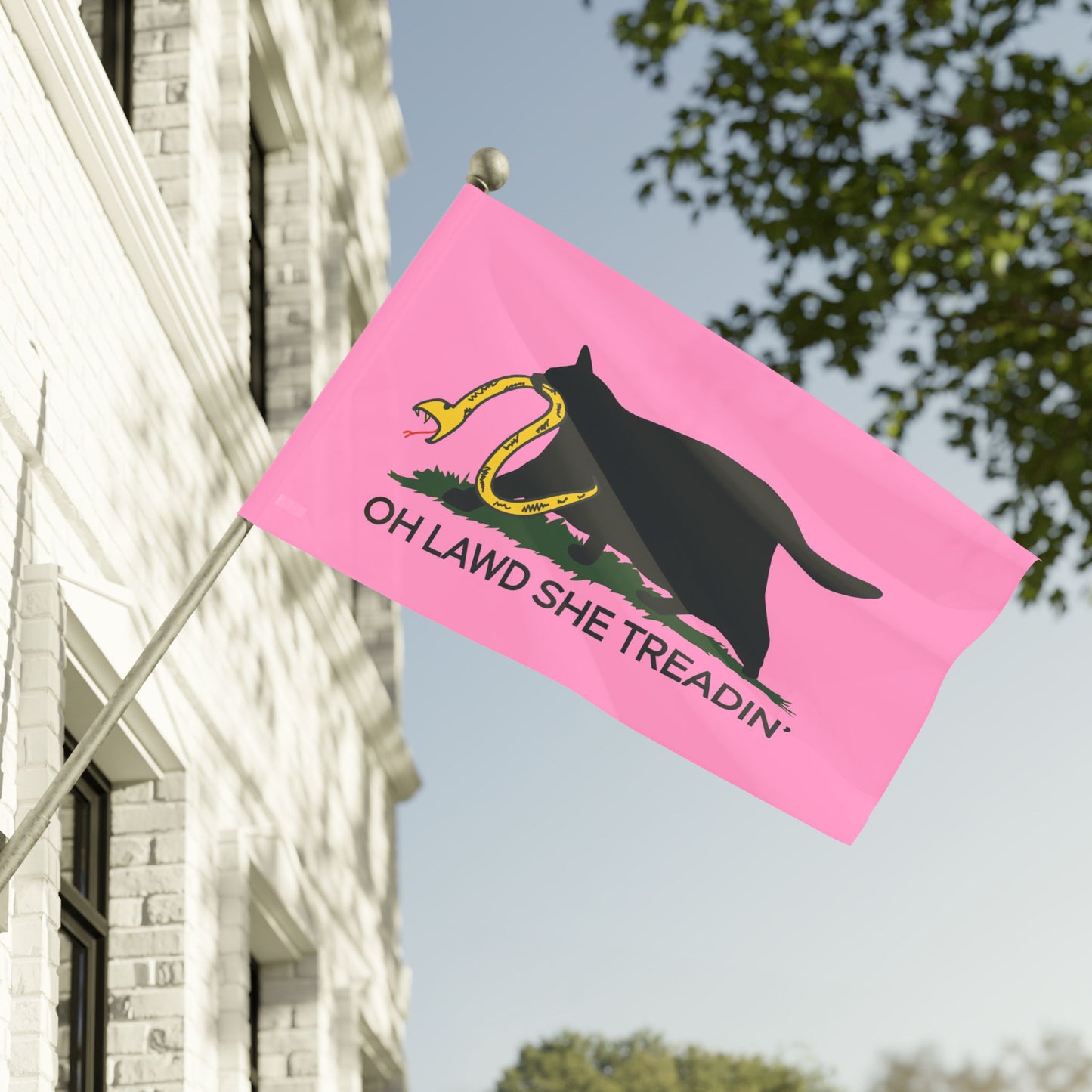 Oh Lawd She Treadin' | Funny Feminist, Fat, Chubby Cat Don't Tread on Me, No Step on Snek Single-Sided Flag