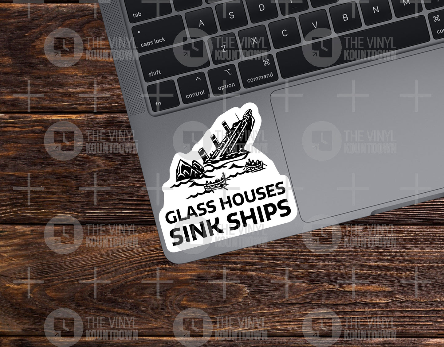 Glass Houses Sink Ships | Funny Malaphor, Saying, Misquote Sticker For PC, Hydroflask, Hardhat, Toolbox | High Quality Vinyl Sticker