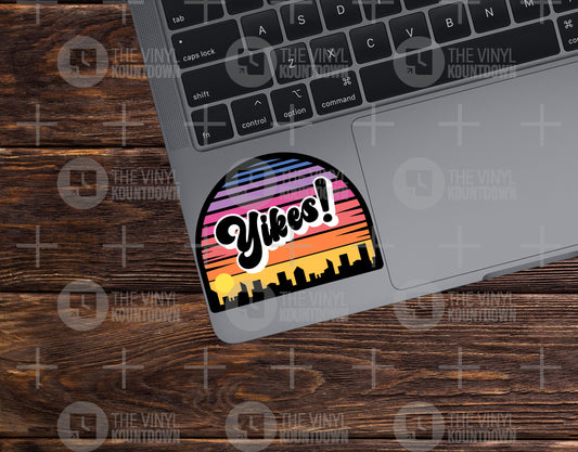 Yikes! | Funny Awkward, Retro Sunset Sticker For Laptop, Bottle, Hydroflask, Phone, Hard Hat, Cup, Tumbler | High Quality Vinyl Sticker