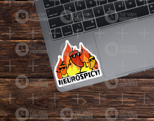 Neurospicy! | Funny Peppers, Mental Health, Autism, Neurodivergent Awareness Sticker for Laptop, Water Bottle, Cup | Quality Vinyl Sticker