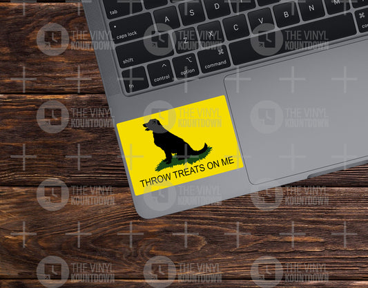 Throw Treats On Me | Funny Dog, Don't Tread on Me, Gadsden Sticker | For Bottle, Flask, Toolbox, Hard Hat | High Quality Vinyl Sticker