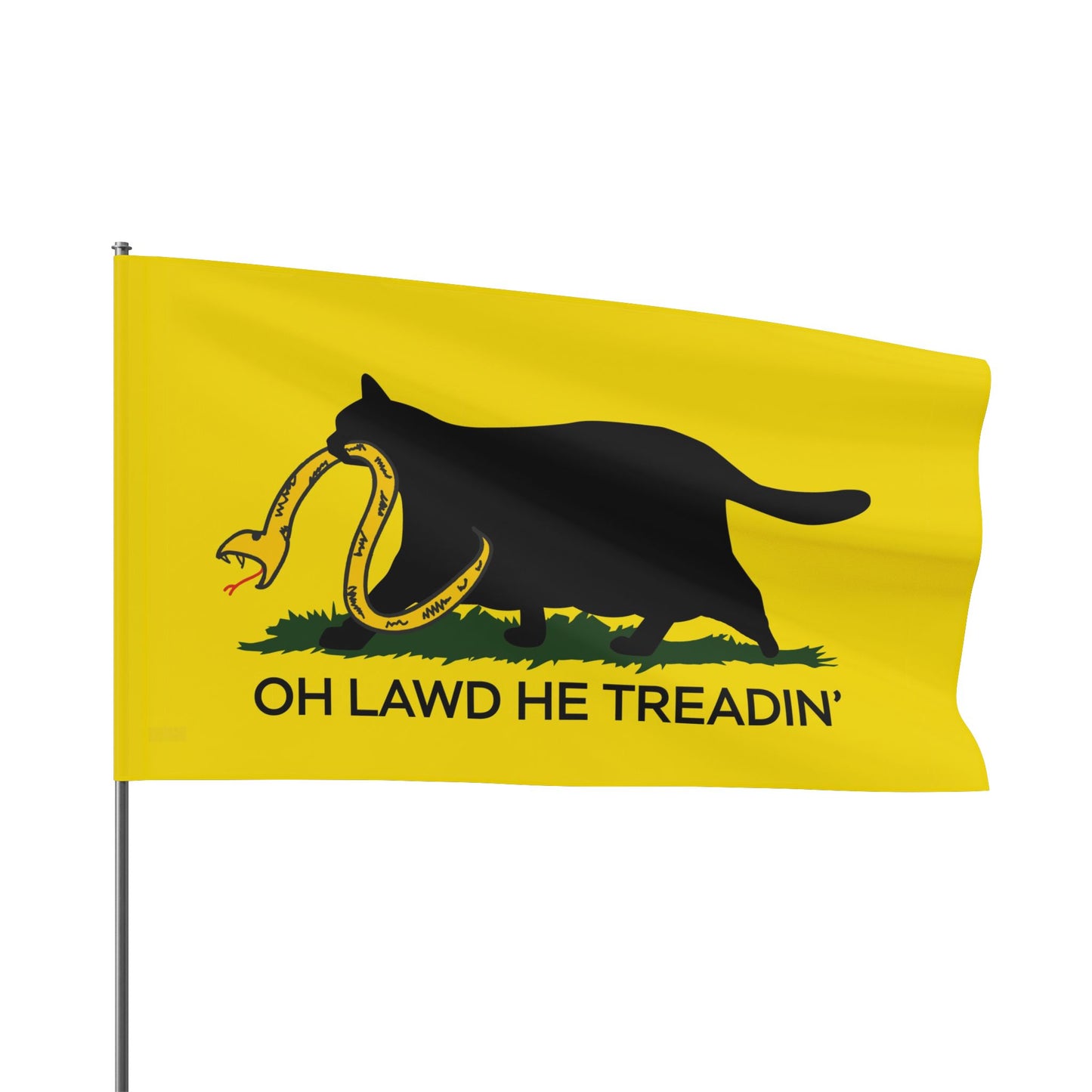 Oh Lawd He Treadin'  | Funny Chubby, Fat Cat Don't Tread on Me, Gadsden, No Step On Snek Single-Sided Flag