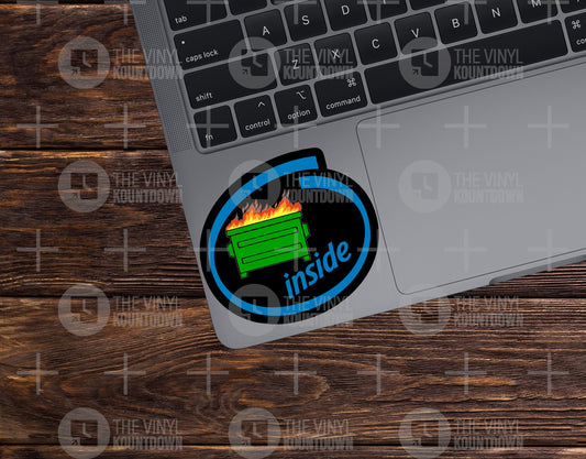 Dumpster Fire Inside | Funny Intel, Trash Fire, Tech, Computer, Nerd, Server Sticker for Laptop, Water Bottle, Cup | Quality Vinyl Sticker