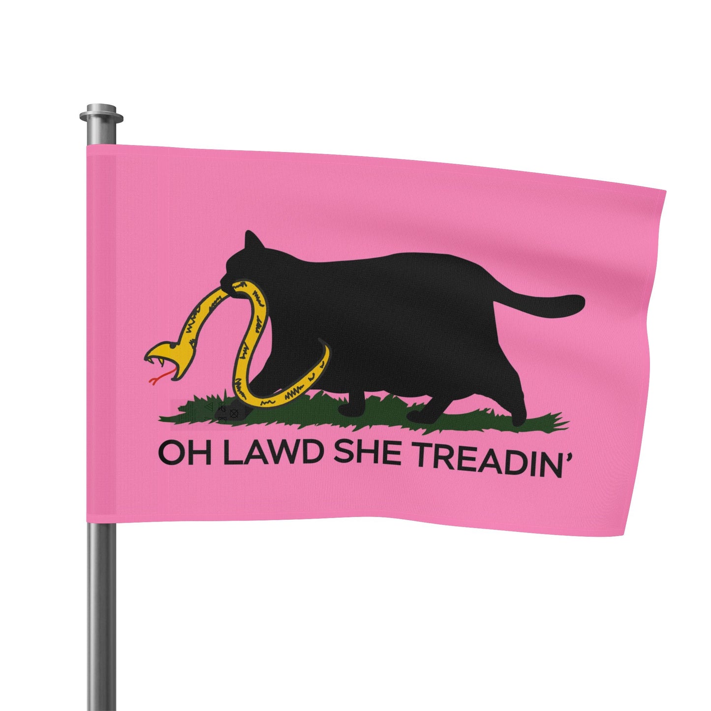 Oh Lawd She Treadin' | Funny Feminist, Fat, Chubby Cat Don't Tread on Me, No Step on Snek Single-Sided Flag