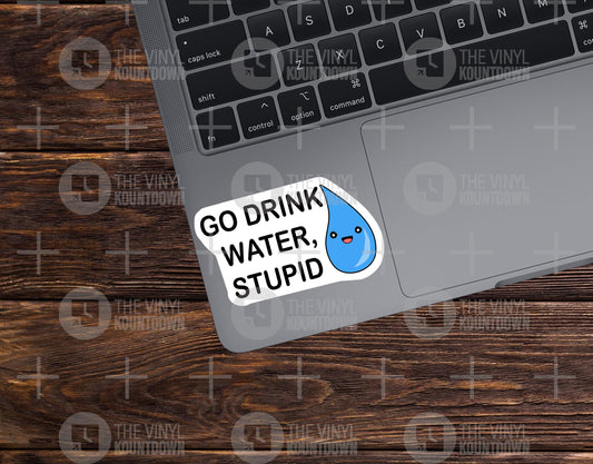 Go Drink Water, Stupid | Funny Hydration H2O Sticker for Toolbox Water Bottle, Phone, Computer, Cup, Tumbler | High Quality Vinyl Sticker