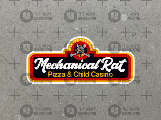 Mechanical Rat Pizza And Child Casino | Funny Retro Sticker for Toolbox, Hard Hat, Laptop, Water Bottle, Computer | Quality Vinyl Sticker