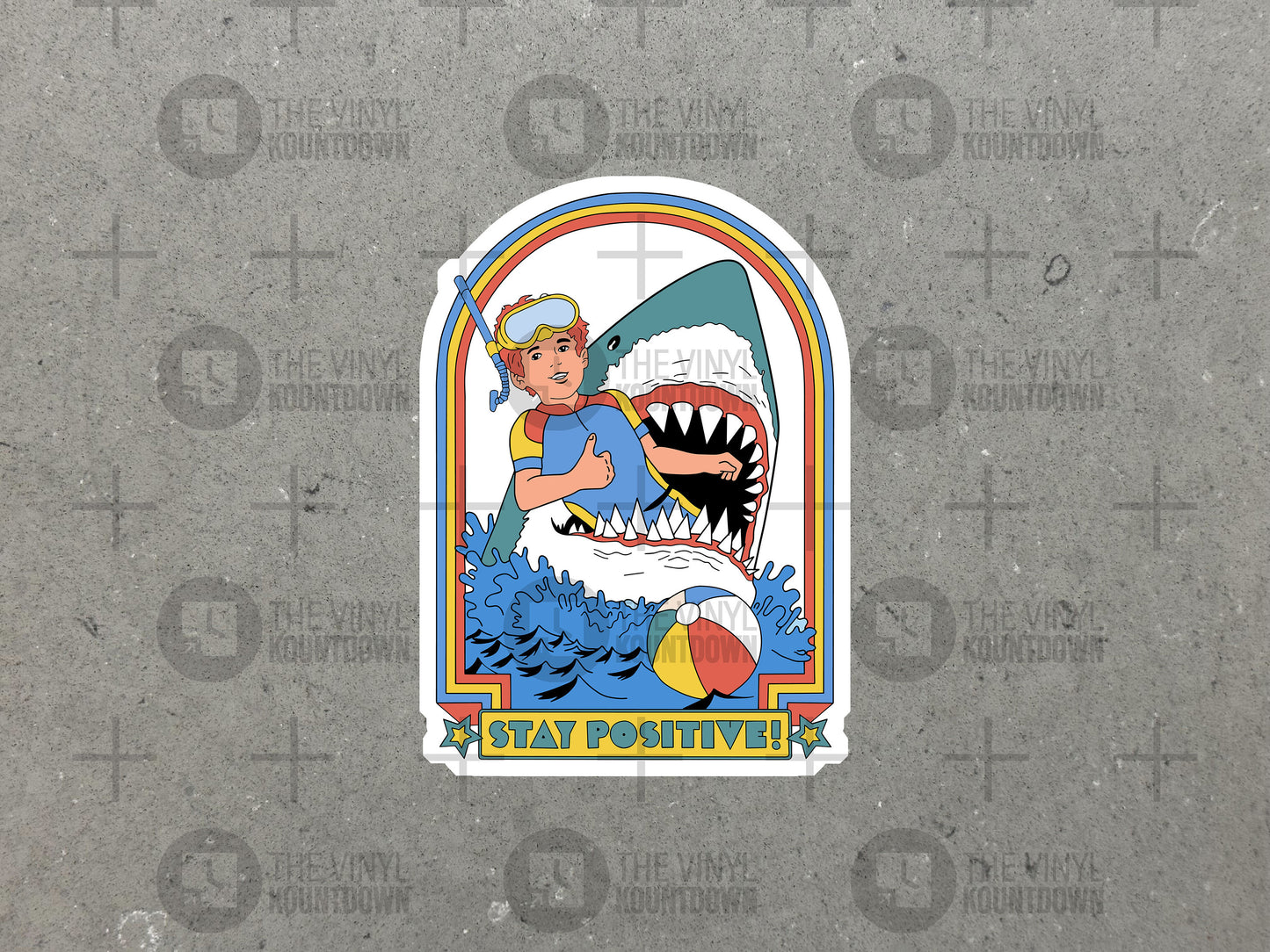 Stay Positive! | Funny Vintage Shark Ocean Sticker for Laptop, Bottle, Toolbox, Hard Hat| High Quality Vinyl Sticker