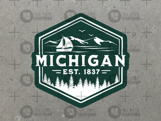 Michigan Est 1873 | Great Lakes State, UP, Detroit Sticker for Laptop, Water Bottle, Phone, Computer | High Quality Vinyl Sticker