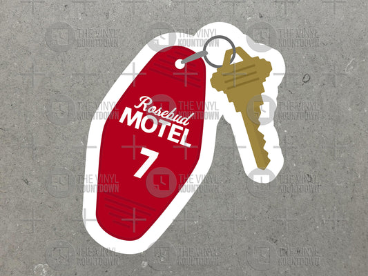 Rosebud Motel Key | Funny Schitt's Creek Sticker For Laptop, Bottle, Hydroflask, Phone, Hard Hat, Toolbox | High Quality Vinyl Sticker