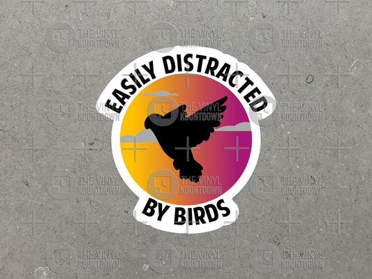 Easily Distracted By Birds | Funny Parrot Sticker For Laptop, Bottle, Hydroflask, Phone, Hard Hat, Toolbox | High Quality Vinyl Sticker