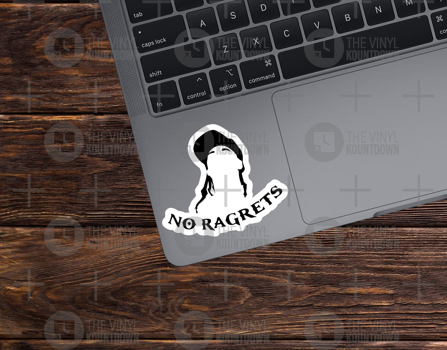 NO RAGRETS | Funny Tattoo Meme Sticker for Laptop, Water Bottle, Hydroflask, Toolbox, Hard Hat, Cellphone | High Quality Vinyl Sticker